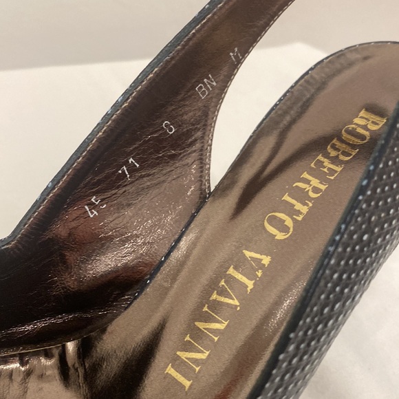 Roberto Vianni leather sling back heels, size 8, navy with white dots - Picture 6 of 6